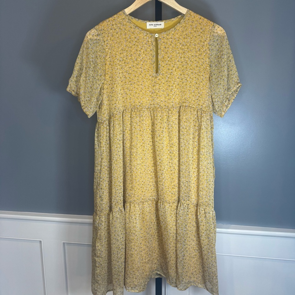 Sofie Schnoor Girls Yellow Floral Midi Dress Size 14Y‎ Tiered Short Sleeve - Picture 5 of 13
